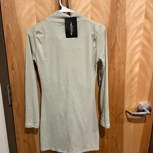 PrettyLittleThing Sage Green Brushed Rib Long Sleeve Ruched Dress, Size 8 (M)